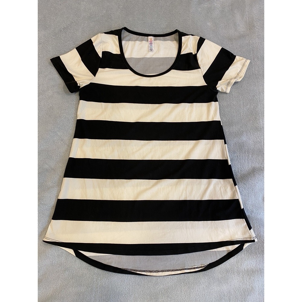 LuLaRoe Women's Classic Round Neck Soft Shirt Tank Top White Black Striped XXS